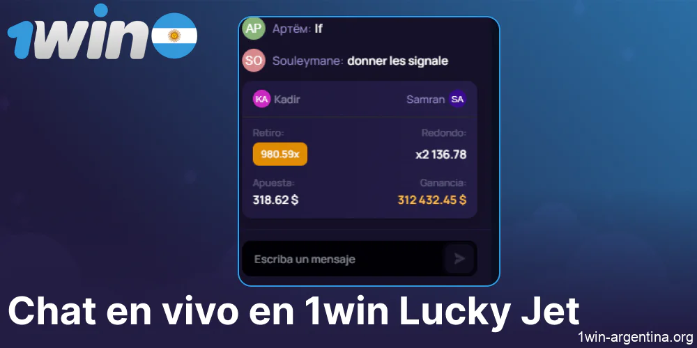 Lucky Jet chat en vivo disponible en 1win Argentina