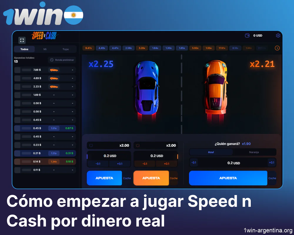 Instrucciones para empezar a jugar a 1win Speed n Cash en el modo de dinero real
