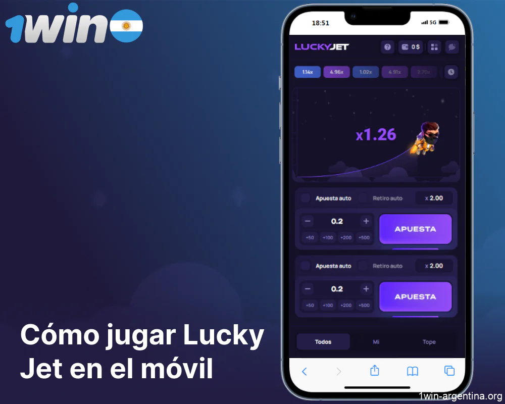Instrucciones para jugar a 1win Lucky Jet en dispositivos móviles para jugadores de Argentina