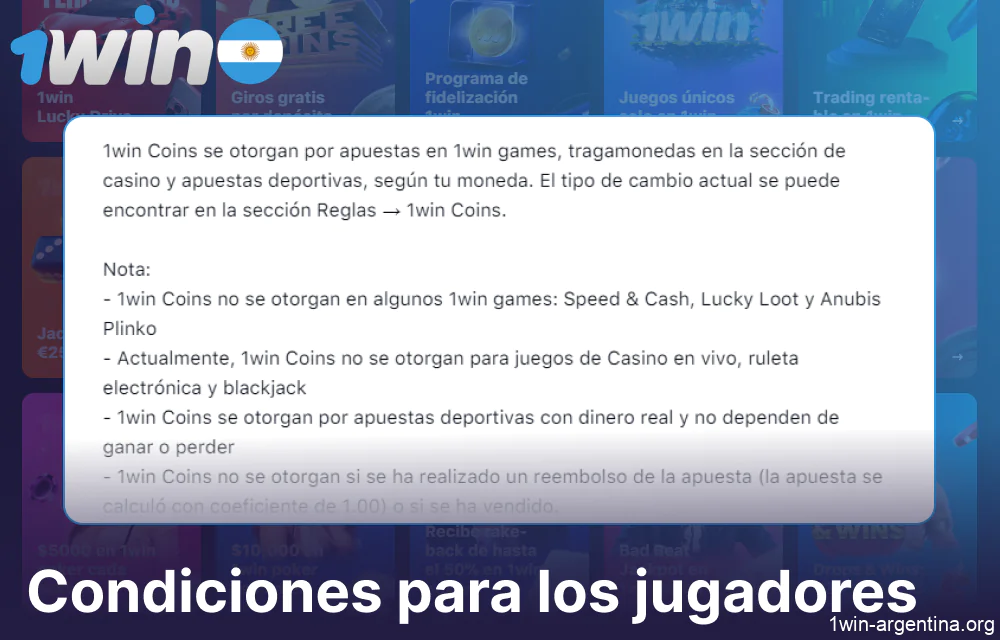Condiciones del porgrama de fidelización 1win para jugadores de Argentina