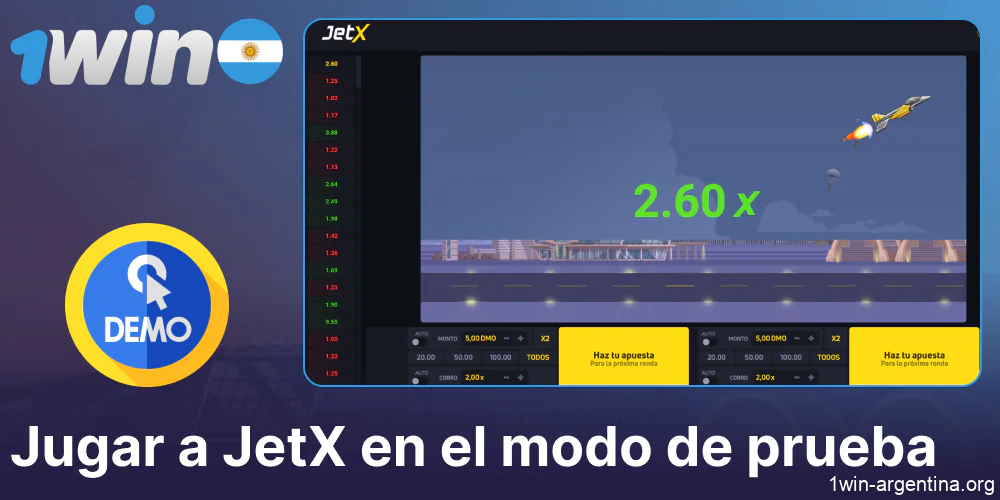 Modo de demostración del juego JetX para jugadores 1win de Argentina