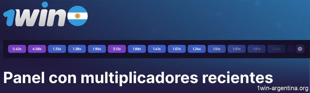 Panel de Lucky Jet con multiplicadores disponibles en 1win Argentina