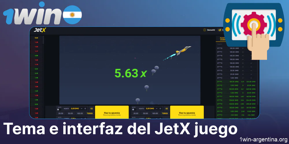 Los detalles de la interfaz del juego JetX en 1win Argentina