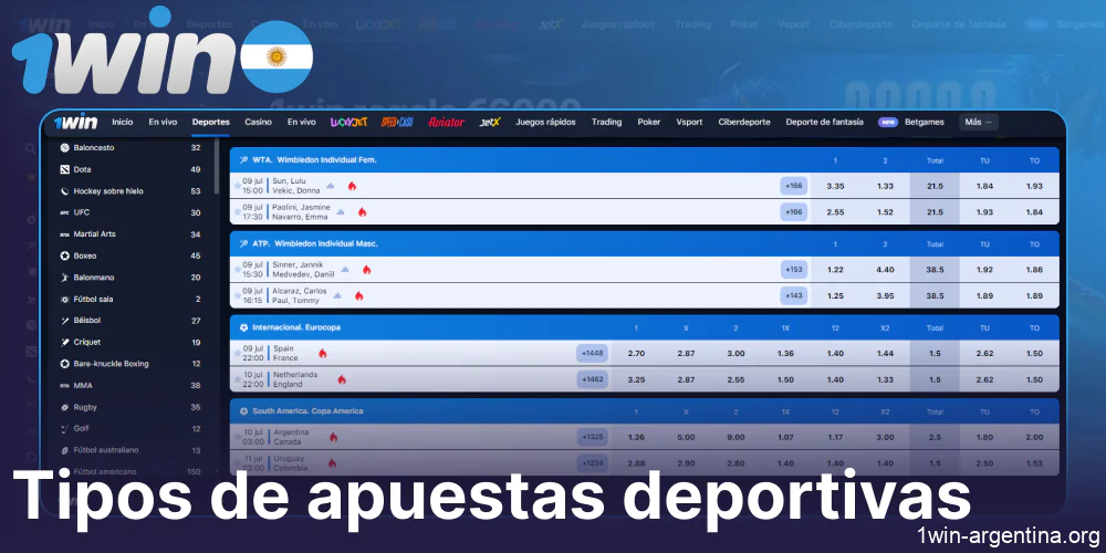 Tipos de apuestas deportivas disponibles en 1win Argentina